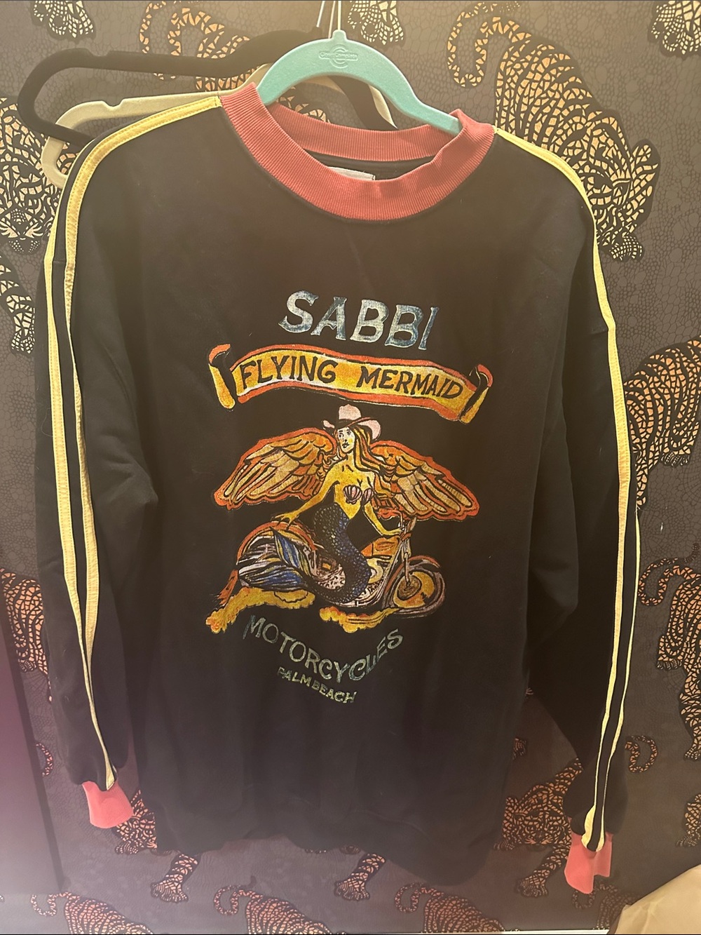 SABBI Black Crewneck Sweater with Flying Mermaid Graphic